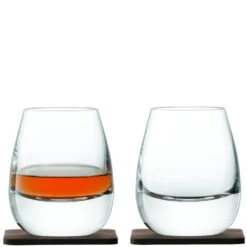 LSA Whisky Islay Tumblers & Walnut Coaster - Clear 250ml (Set Of 2)