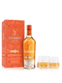 Glenfiddich 21 Year Old Whisky 70cl & Tumblers Set Of 2