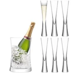 LSA Moya Champagne Serving Set - Clear Ice Bucket & Flutes (Set Of 6)