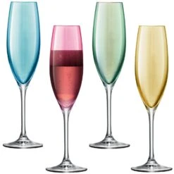 LSA Polka Champagne Flutes - Pastel 225ml (Assorted Set Of 4)