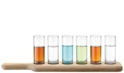 LSA Paddle Vodka Set - Oak Paddle & 6 X Clear Glasses 70ml
